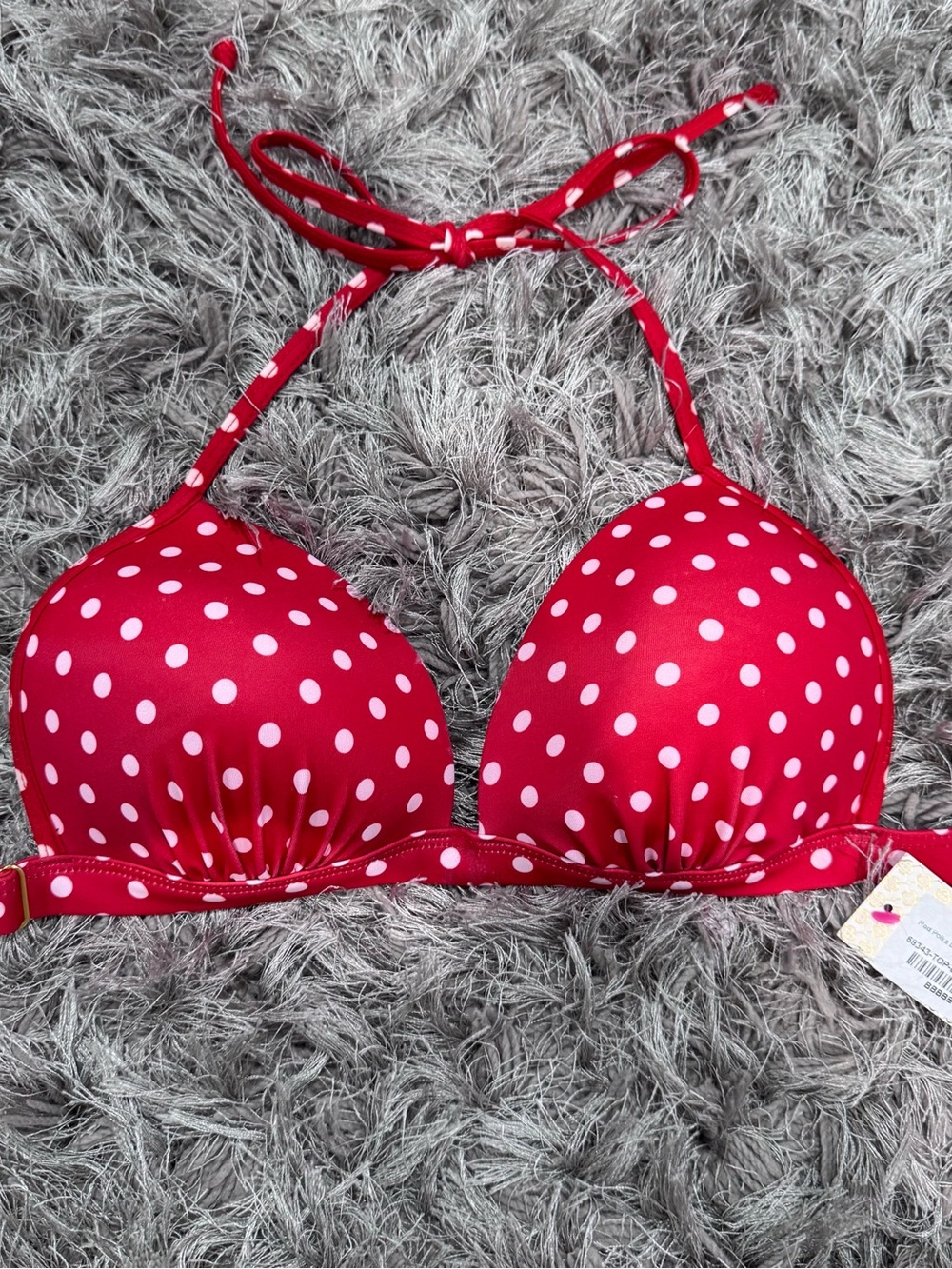 Doll Swimwear Red Polka Dot Halter Bikini Top w/ White Dots - push up size L